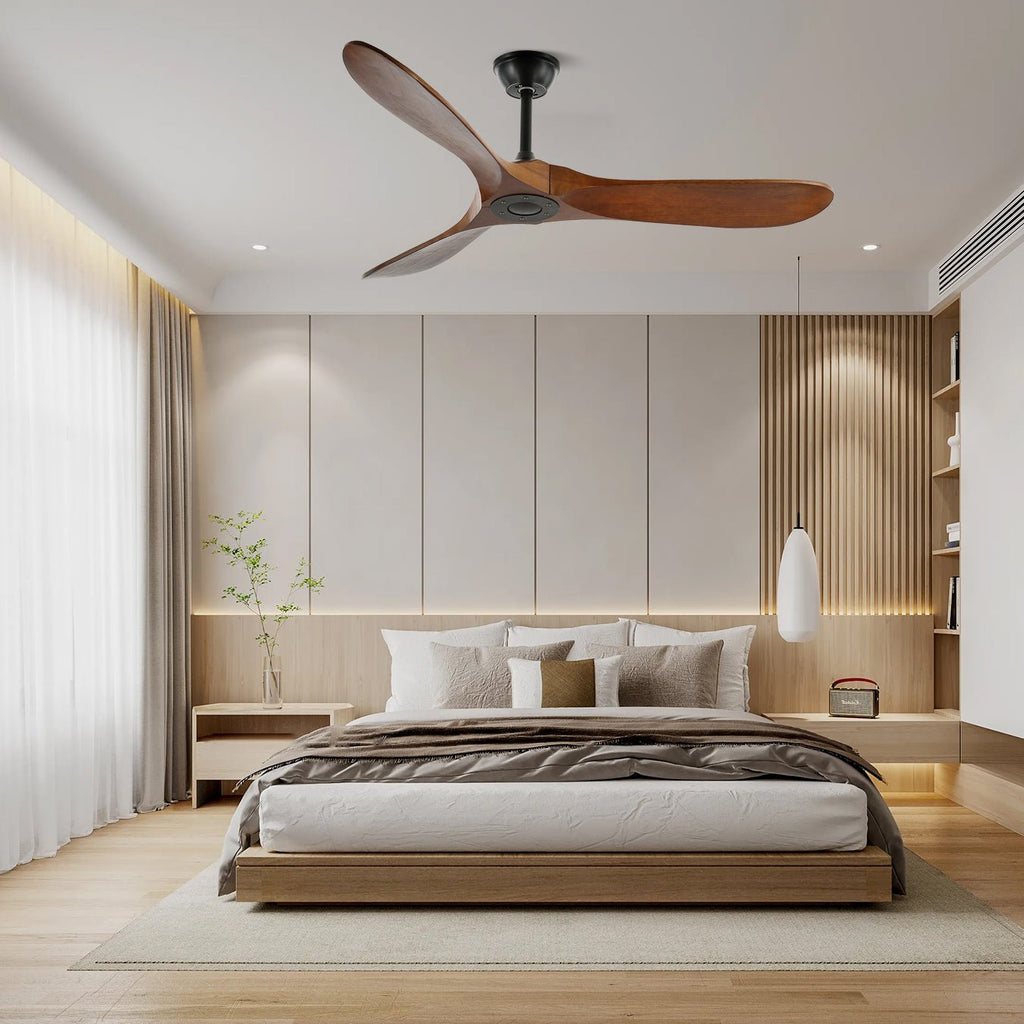 Walnut and Black Propeller Blade Ceiling Fan Light with Remote Control