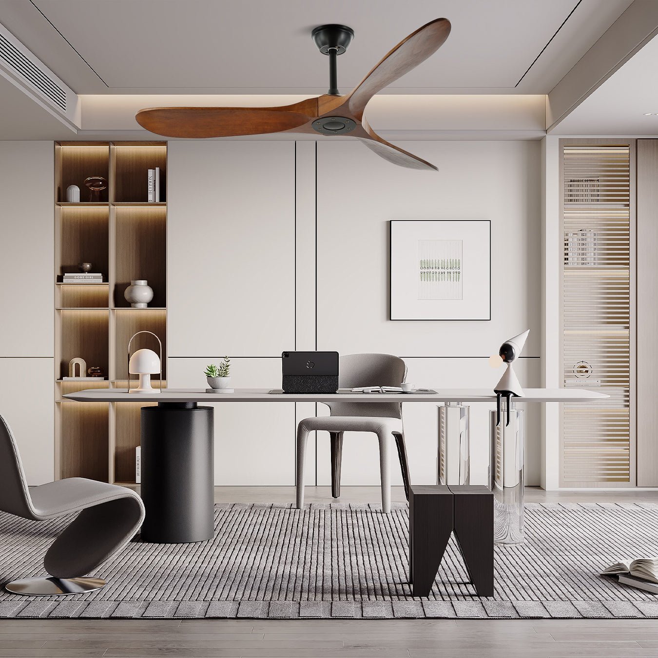 Walnut and Black Propeller Blade Ceiling Fan Light with Remote Control