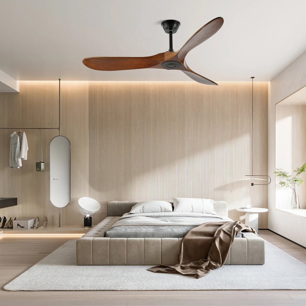 Walnut and Black Propeller Blade Ceiling Fan Light with Remote Control
