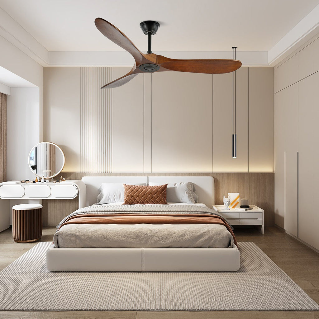 Walnut and Black Propeller Blade Ceiling Fan Light with Remote Control