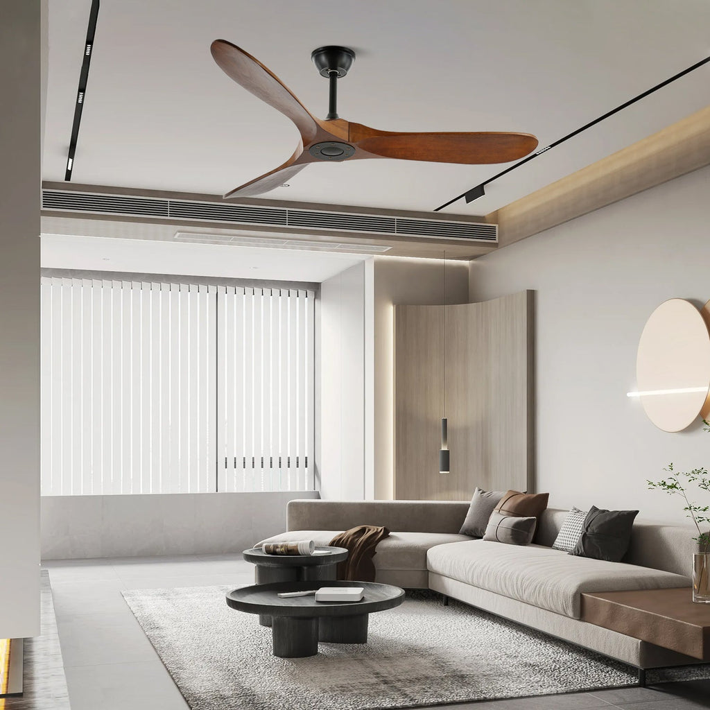 Walnut and Black Propeller Blade Ceiling Fan Light with Remote Control