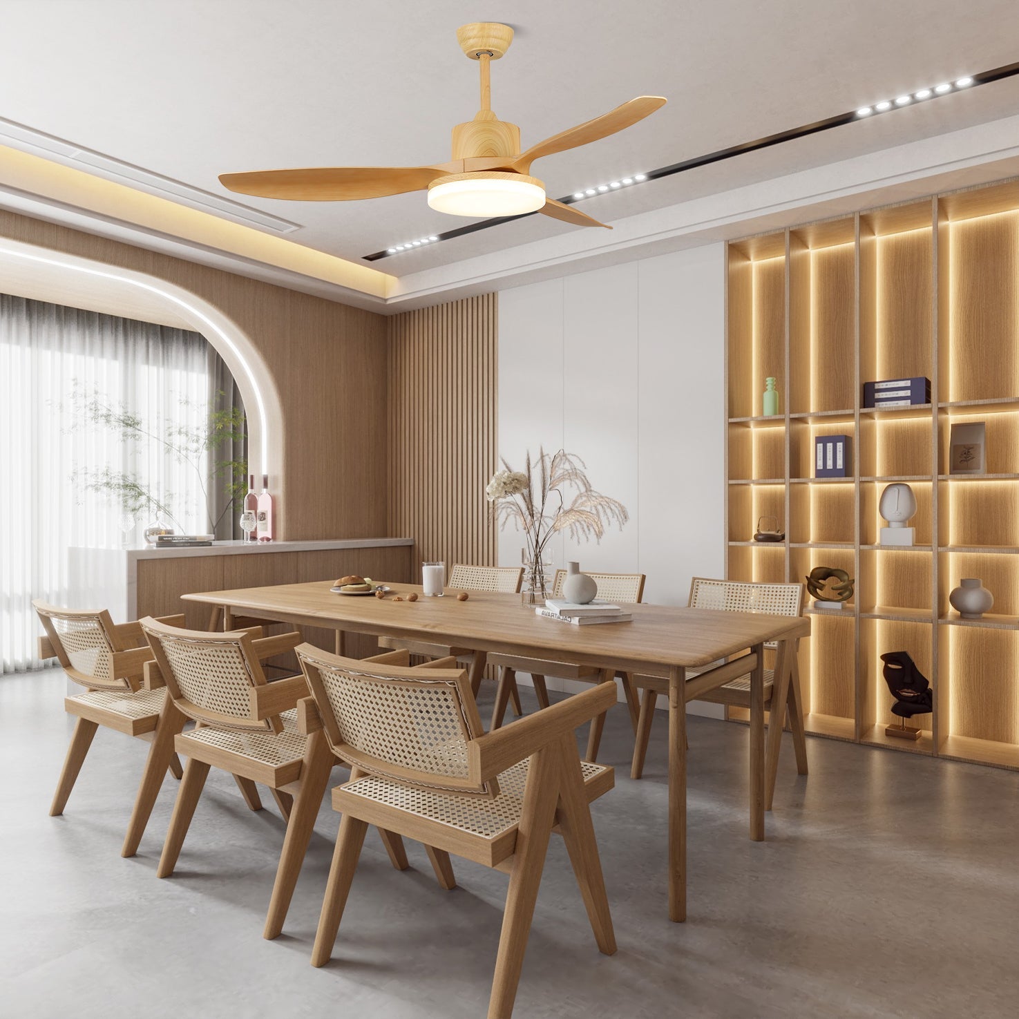 5-Blade Wooden Ceiling Fan Light with Downrod Mount