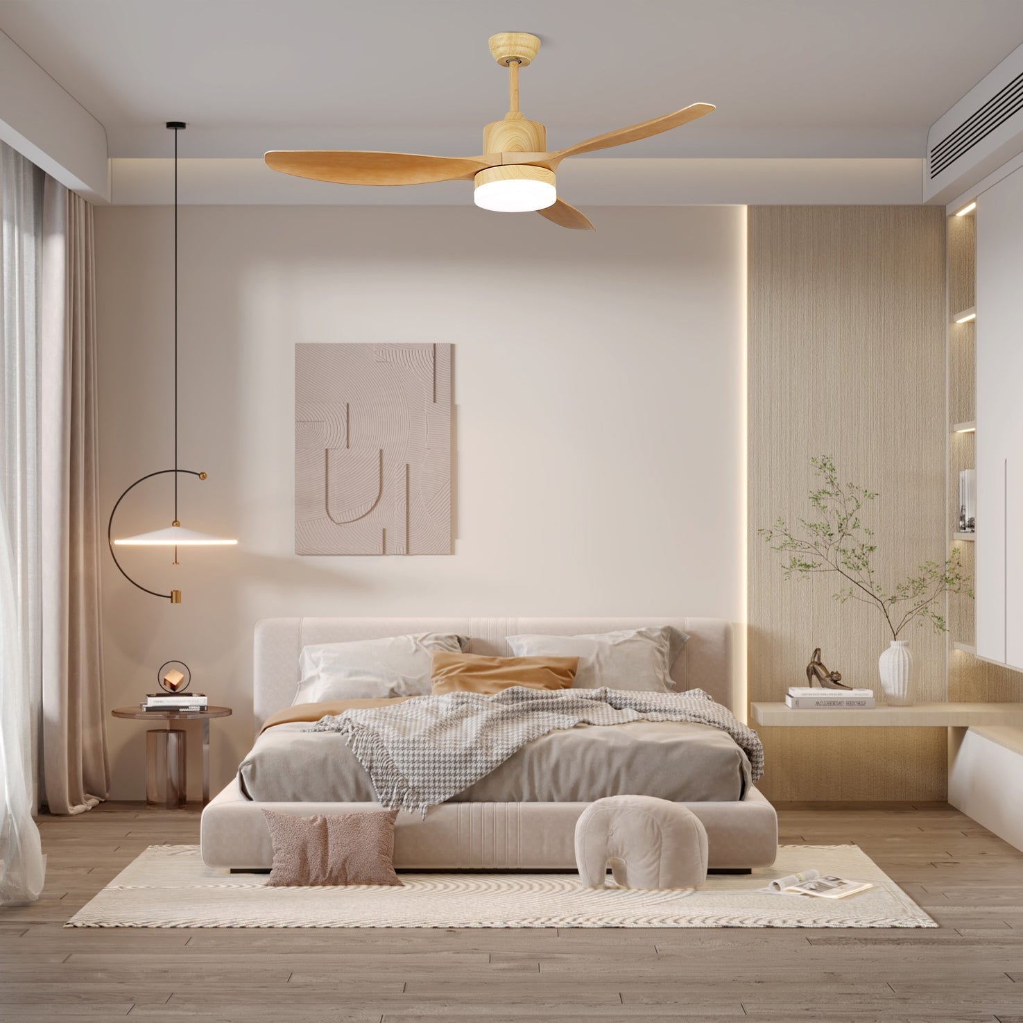5-Blade Wooden Ceiling Fan Light with Downrod Mount