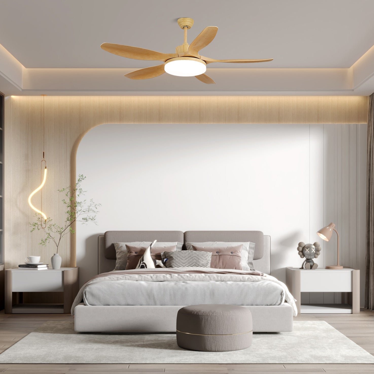 5-Blade Wooden Ceiling Fan Light with Downrod Mount