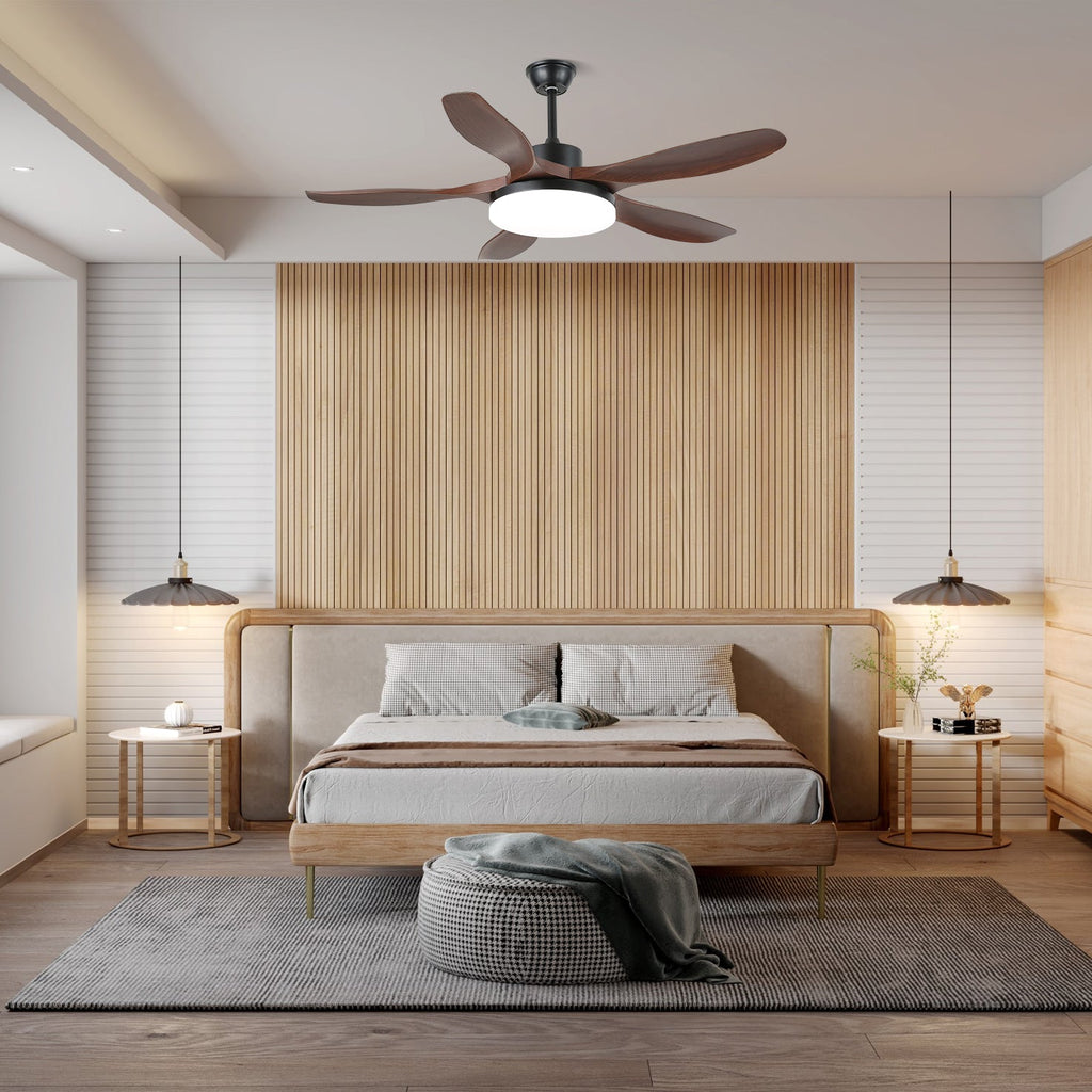 5-Blade Wooden Ceiling Fan Light with Downrod Mount