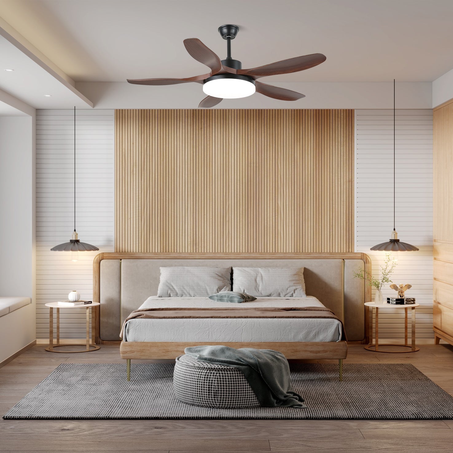 5-Blade Wooden Ceiling Fan Light with Downrod Mount