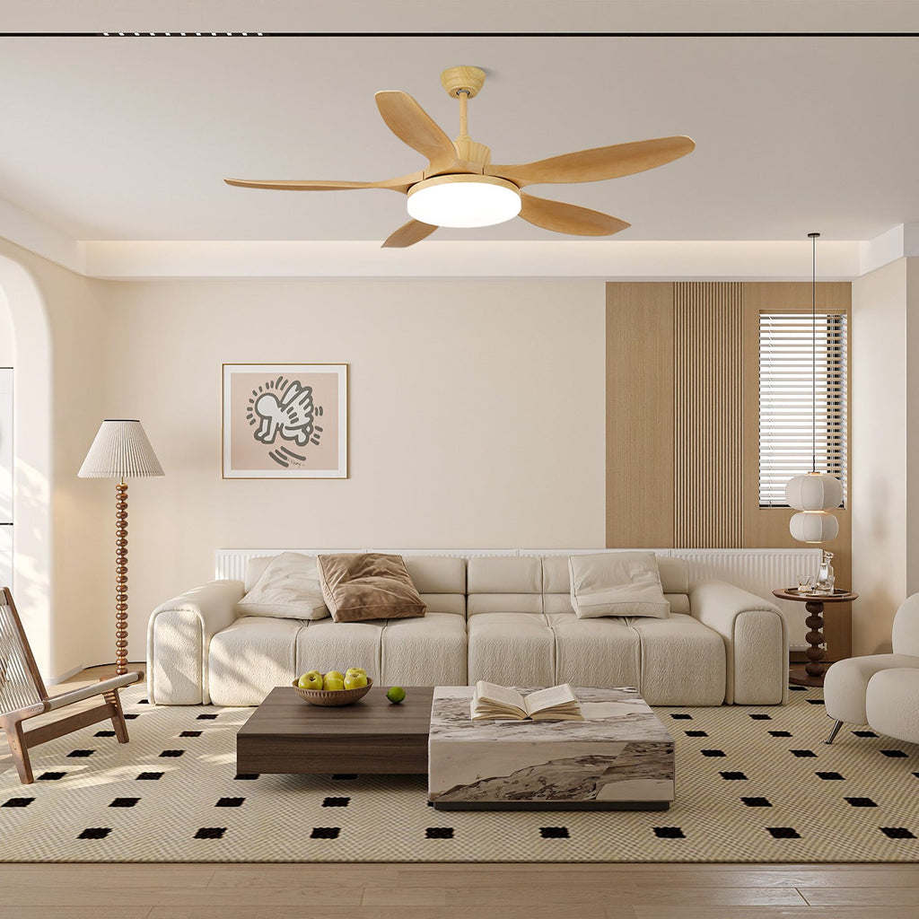 5-Blade Wooden Ceiling Fan Light with Downrod Mount