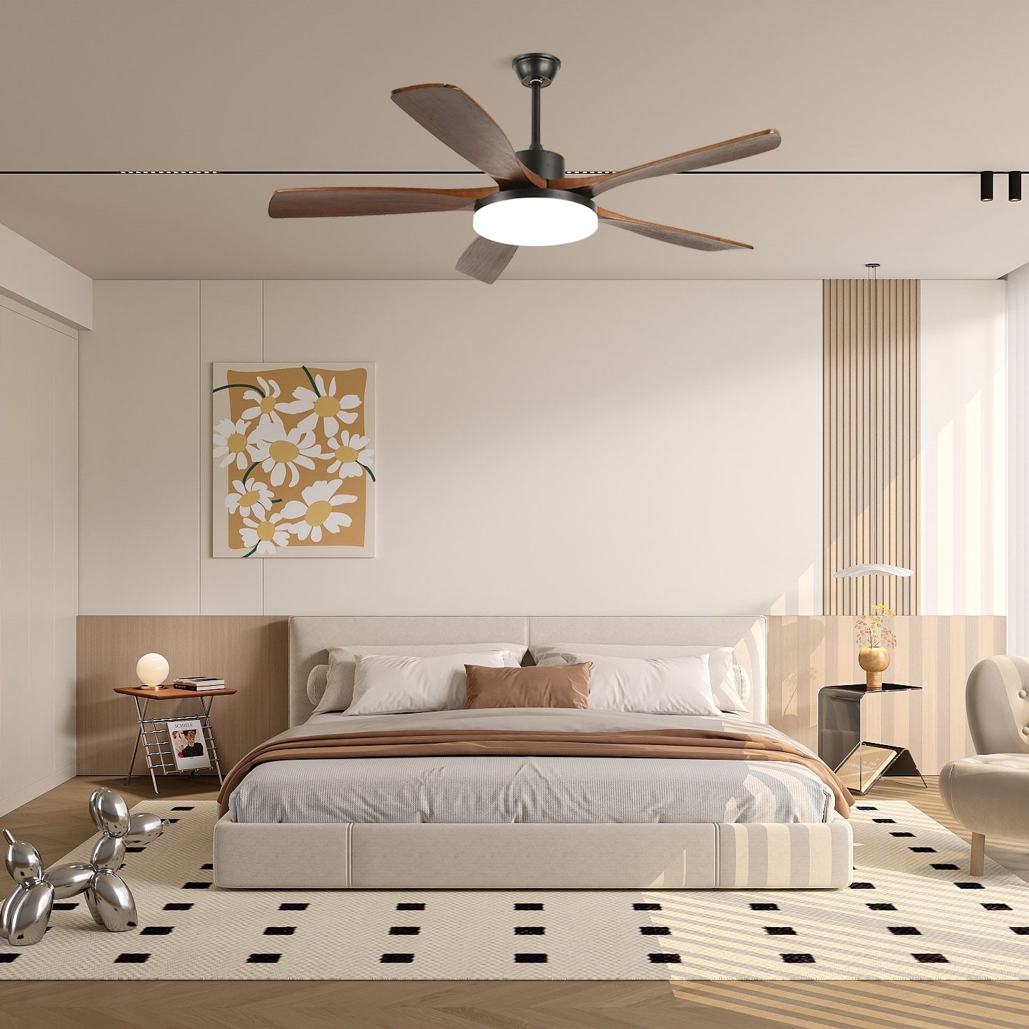 5-Blade Wooden Ceiling Fan Light with Downrod Mount