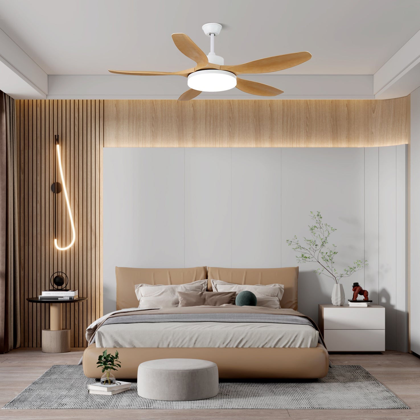 5-Blade Wooden Ceiling Fan Light with Downrod Mount