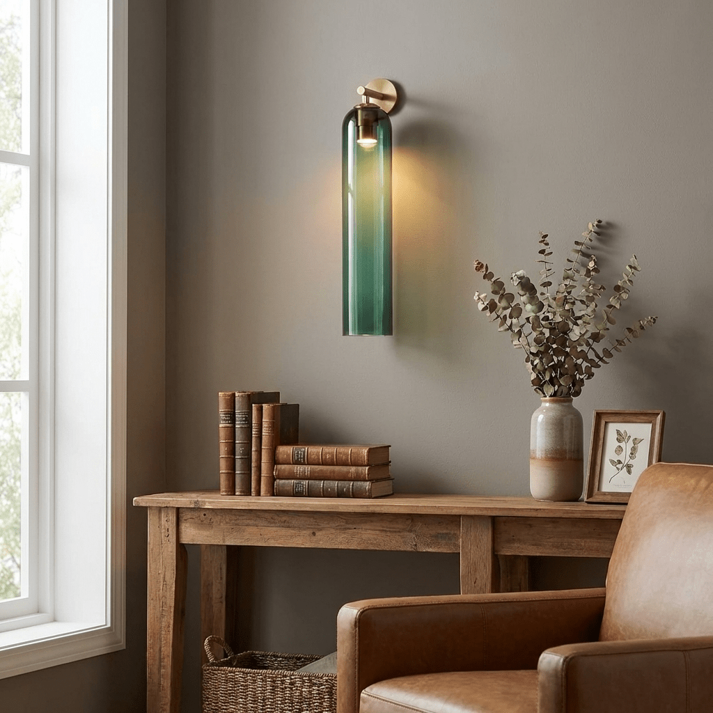 Art Glass Tube Wall Sconce with Brass Wall Mount