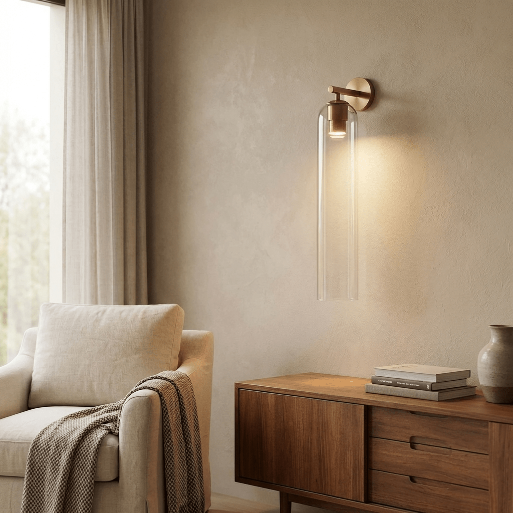 Art Glass Tube Wall Sconce with Brass Wall Mount