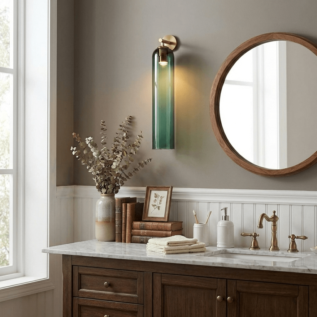 Art Glass Tube Wall Sconce with Brass Wall Mount
