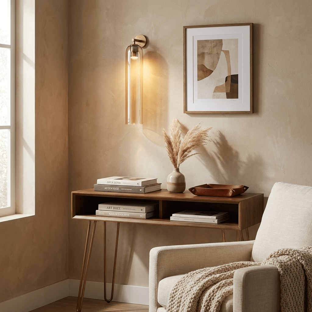 Art Glass Tube Wall Sconce with Brass Wall Mount