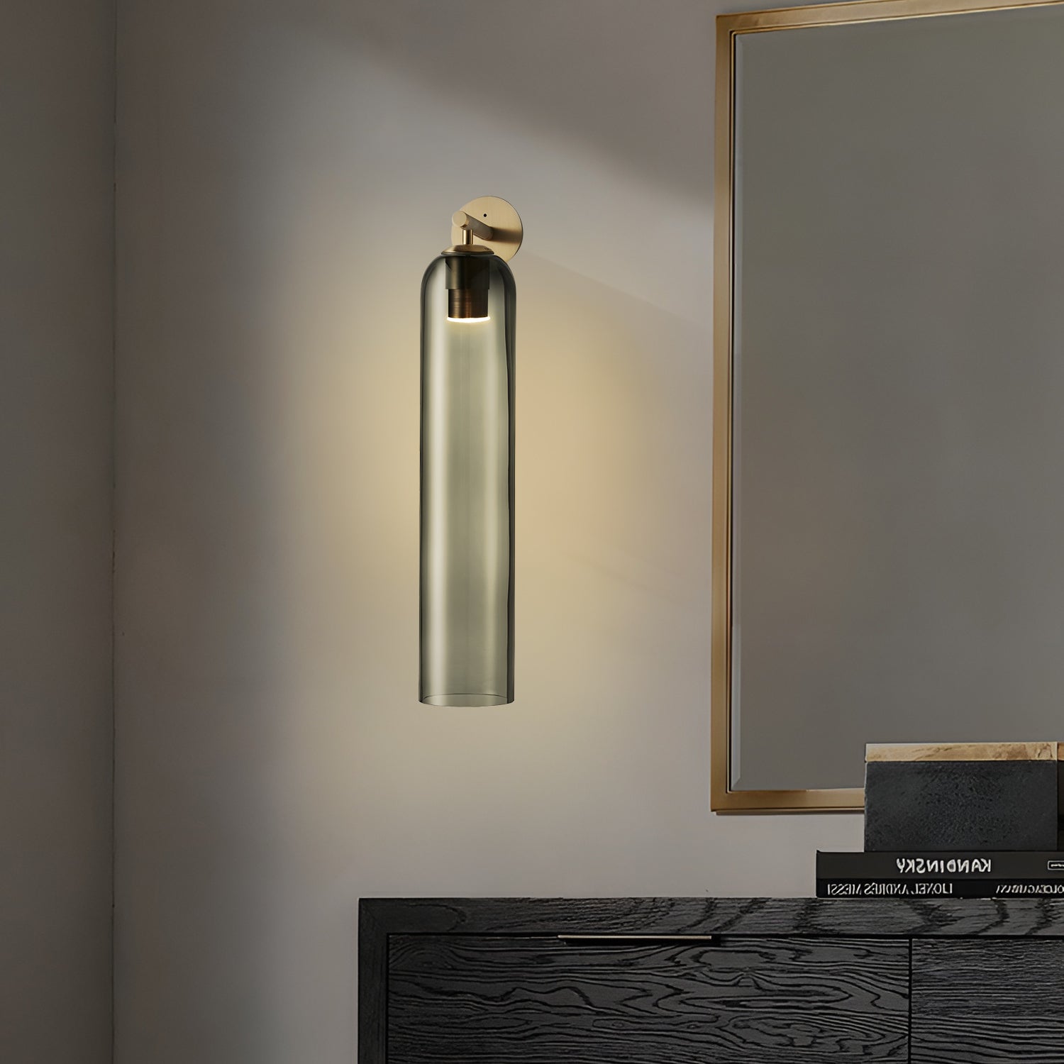 Art Glass Tube Wall Sconce with Brass Wall Mount