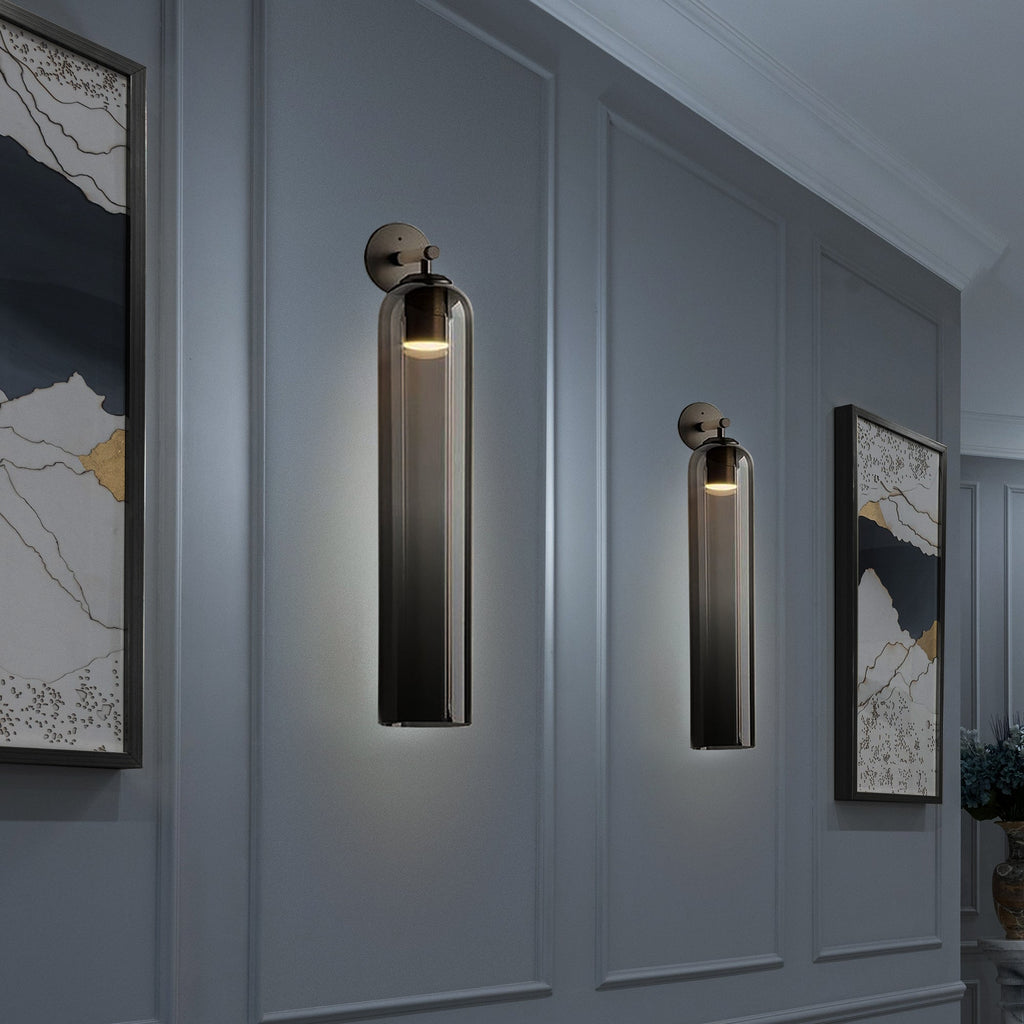 Art Glass Tube Wall Sconce with Brass Wall Mount
