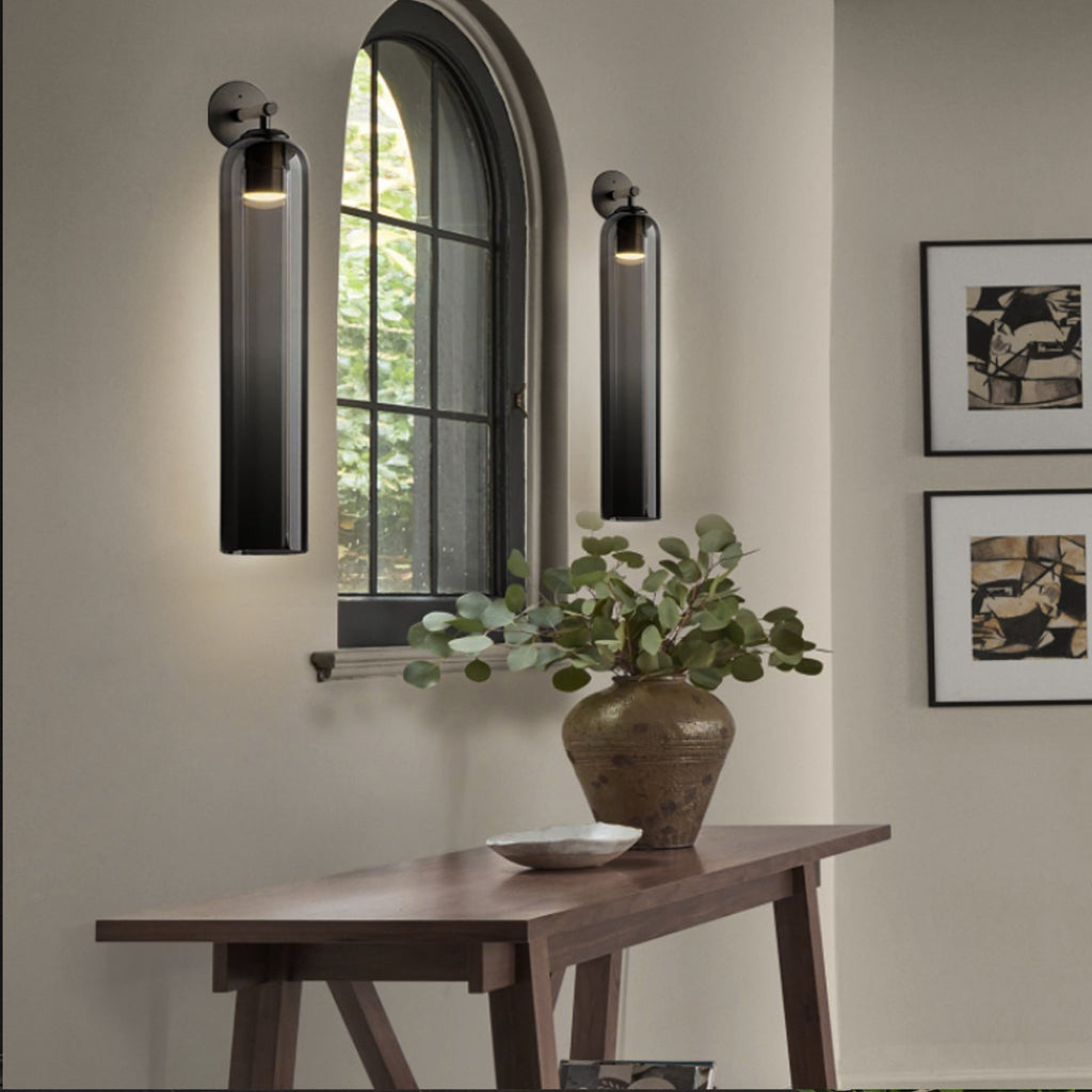 Art Glass Tube Wall Sconce with Brass Wall Mount