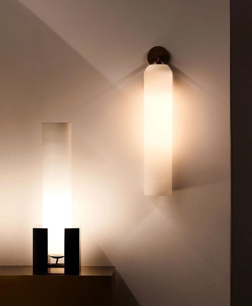 Art Glass Tube Wall Sconce with Brass Wall Mount
