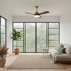 Walnut and Gold Ceiling Fan Light with Wooden Blades and LED Light