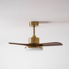 Walnut and Gold Ceiling Fan Light with Wooden Blades and LED Light