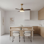 Walnut and Gold Ceiling Fan Light with Wooden Blades and LED Light