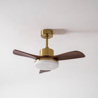 Walnut and Gold Ceiling Fan Light with Wooden Blades and LED Light