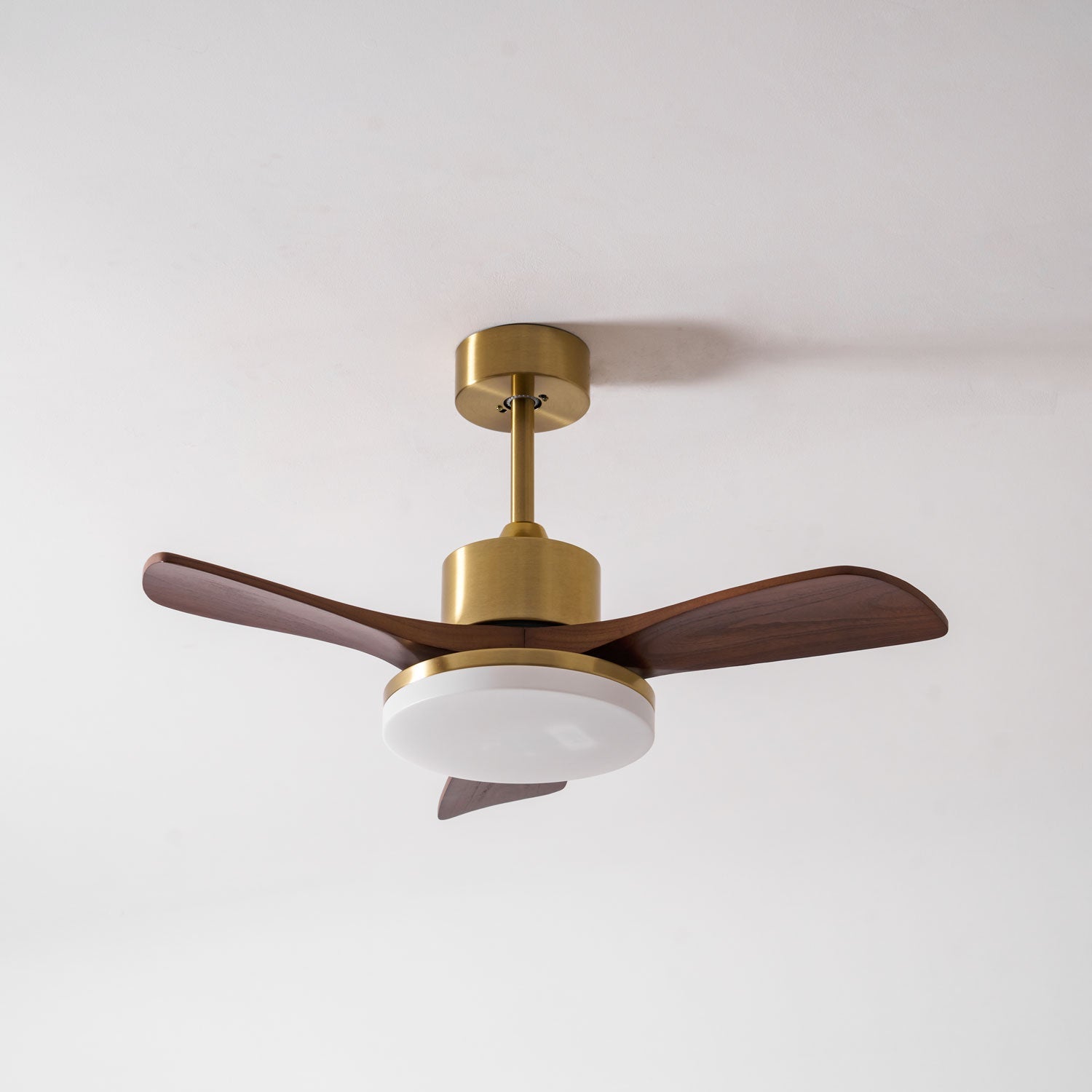 Walnut and Gold Ceiling Fan Light with Wooden Blades and LED Light