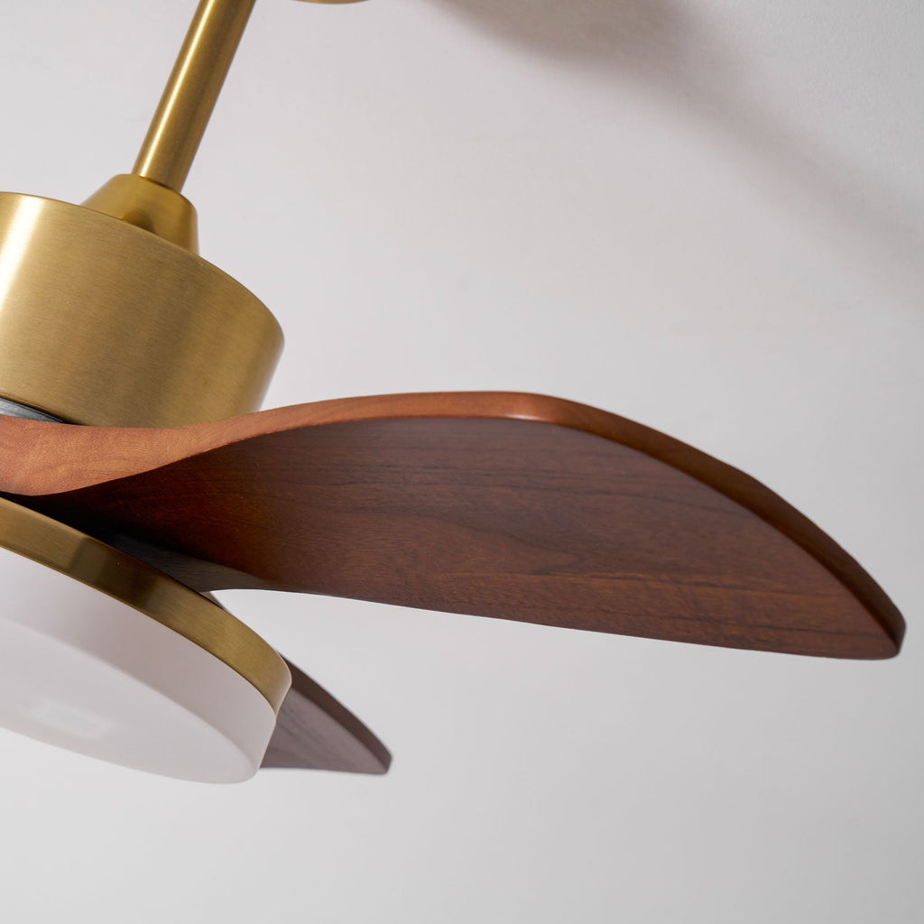Walnut and Gold Ceiling Fan Light with Wooden Blades and LED Light