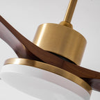 Walnut and Gold Ceiling Fan Light with Wooden Blades and LED Light