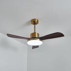 Walnut and Gold Ceiling Fan Light with Wooden Blades and LED Light