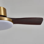 Walnut and Gold Ceiling Fan Light with Wooden Blades and LED Light