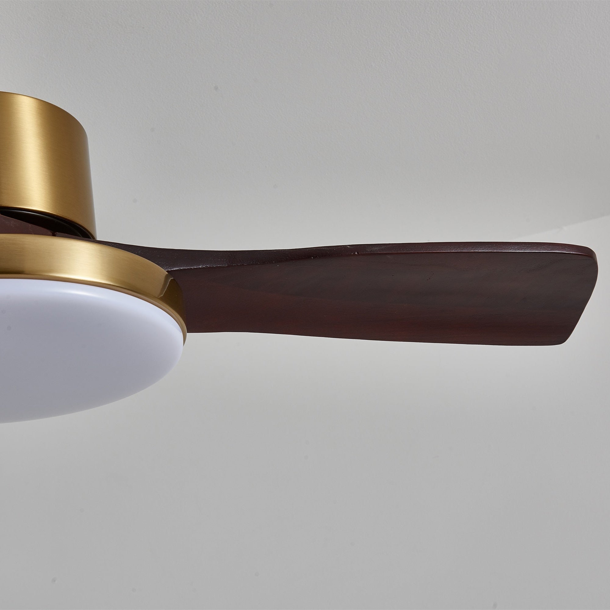 Walnut and Gold Ceiling Fan Light with Wooden Blades and LED Light