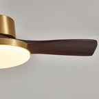 Walnut and Gold Ceiling Fan Light with Wooden Blades and LED Light