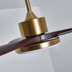 Walnut and Gold Ceiling Fan Light with Wooden Blades and LED Light