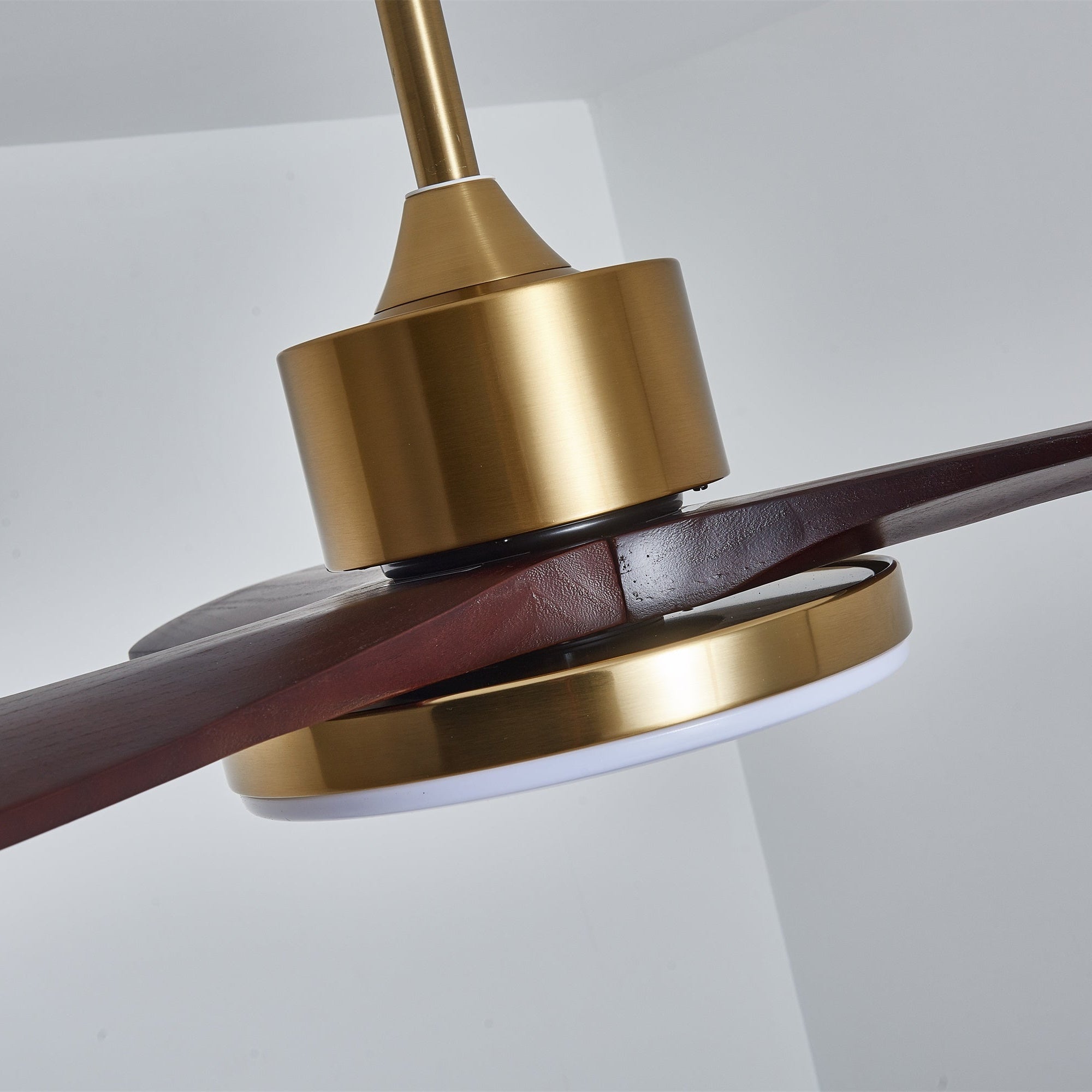 Walnut and Gold Ceiling Fan Light with Wooden Blades and LED Light