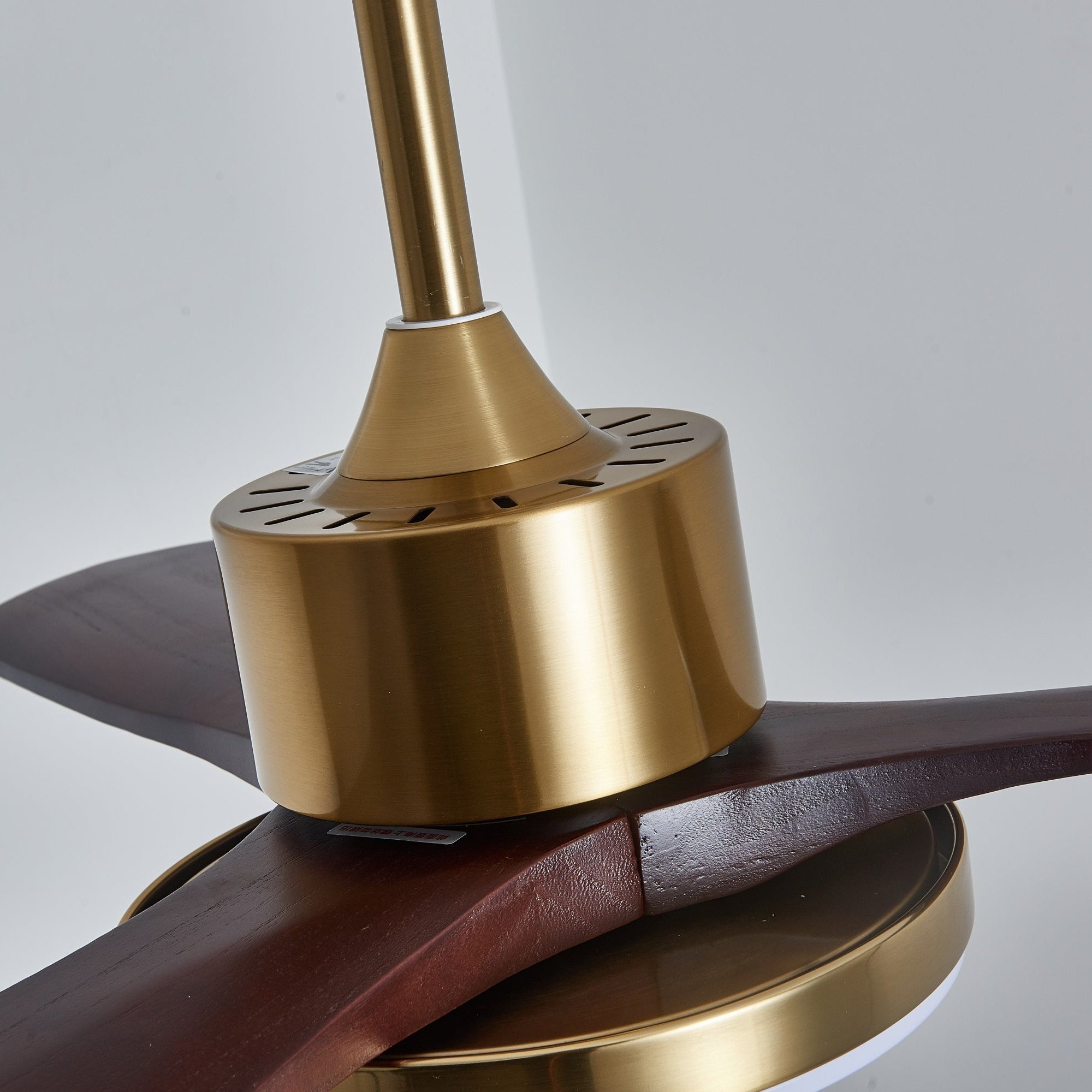 Walnut and Gold Ceiling Fan Light with Wooden Blades and LED Light