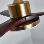Walnut and Gold Ceiling Fan Light with Wooden Blades and LED Light