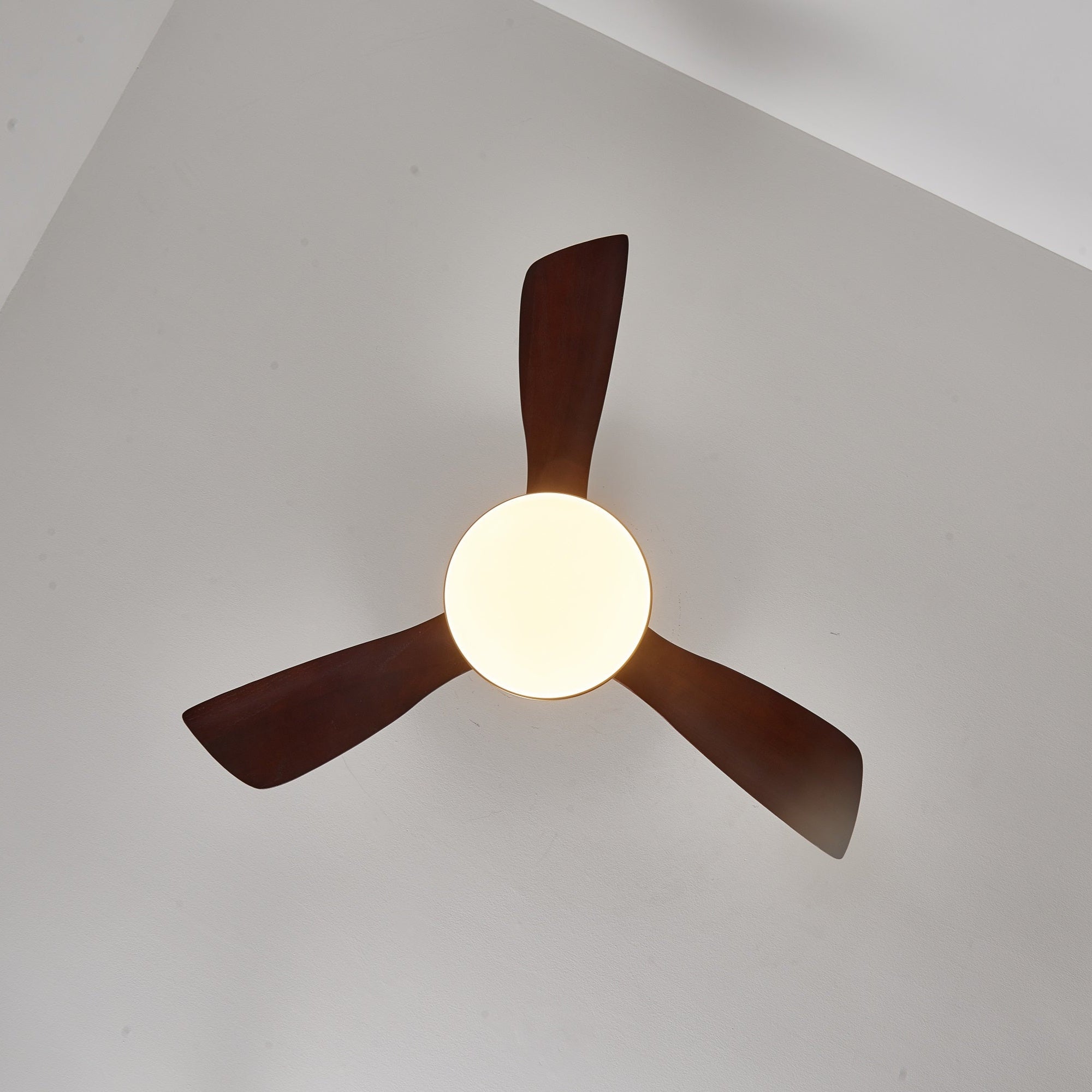 Walnut and Gold Ceiling Fan Light with Wooden Blades and LED Light
