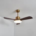 Walnut and Gold Ceiling Fan Light with Wooden Blades and LED Light
