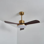 Walnut and Gold Ceiling Fan Light with Wooden Blades and LED Light