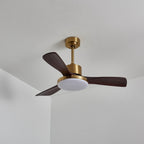 Walnut and Gold Ceiling Fan Light with Wooden Blades and LED Light
