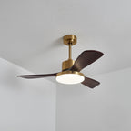 Walnut and Gold Ceiling Fan Light with Wooden Blades and LED Light