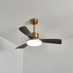 Walnut and Gold Ceiling Fan Light with Wooden Blades and LED Light