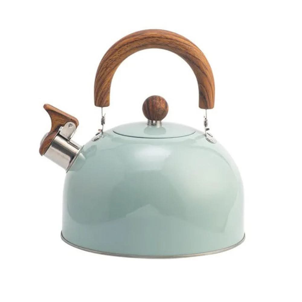 Whistling Tea Kettle Stainless Steel Stovetop Kettle with Wood Look Handle for Gas Induction and Electric Stoves
