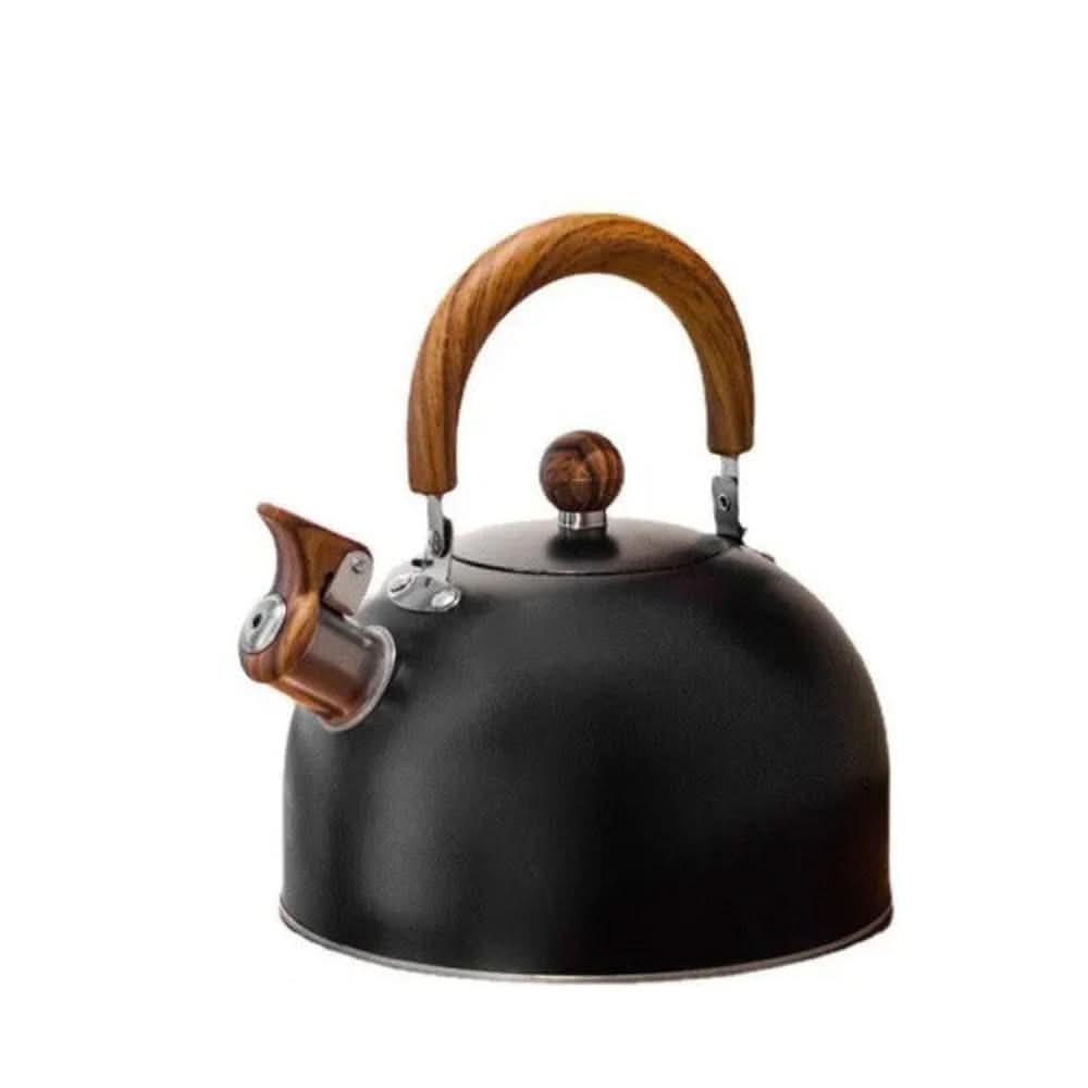 Whistling Tea Kettle Stainless Steel Stovetop Kettle with Wood Look Handle for Gas Induction and Electric Stoves