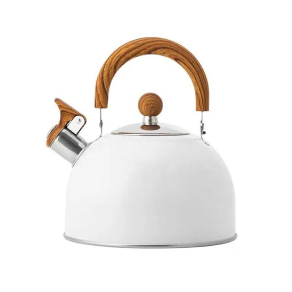 Whistling Tea Kettle Stainless Steel Stovetop Kettle with Wood Look Handle for Gas Induction and Electric Stoves