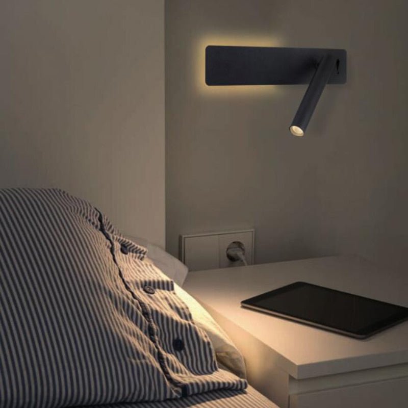 LED Wall Reading Light Bedside Wall Lamp with Rotatable Spotlight and Backlight Modern Wall Mounted Reading Lamp for Bedroom Headboard