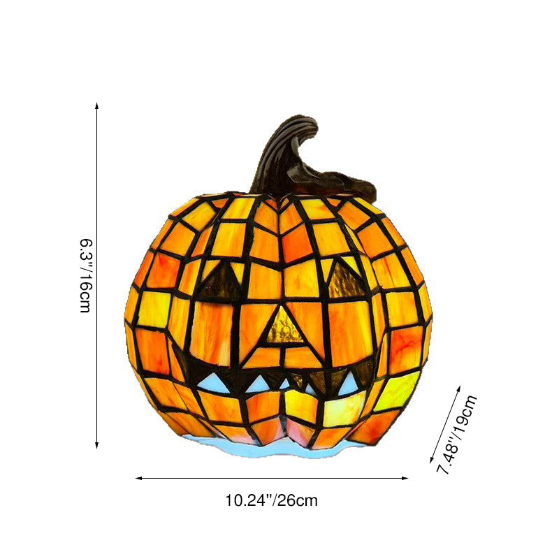 Stained Glass Pumpkin Table Lamp Halloween Jack-O-Lantern Night Light Glass Resin Decorative Lamp for Kids Bedroom Living Room and Nightstand