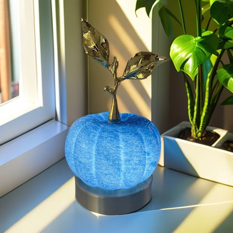 Pumpkin Table Lamp USB Powered LED Glass Pumpkin Night Light with Metal Leaf Stem Touch Control Bedside Lamp for Bedroom