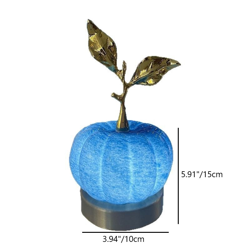 Pumpkin Table Lamp USB Powered LED Glass Pumpkin Night Light with Metal Leaf Stem Touch Control Bedside Lamp for Bedroom