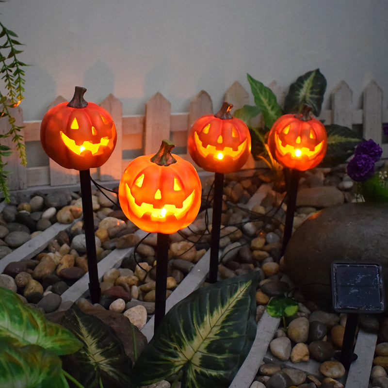 Solar Pumpkin Stake Light Halloween Jack-O-Lantern LED Garden Light Resin Outdoor Pathway Decoration for Yard and Patio